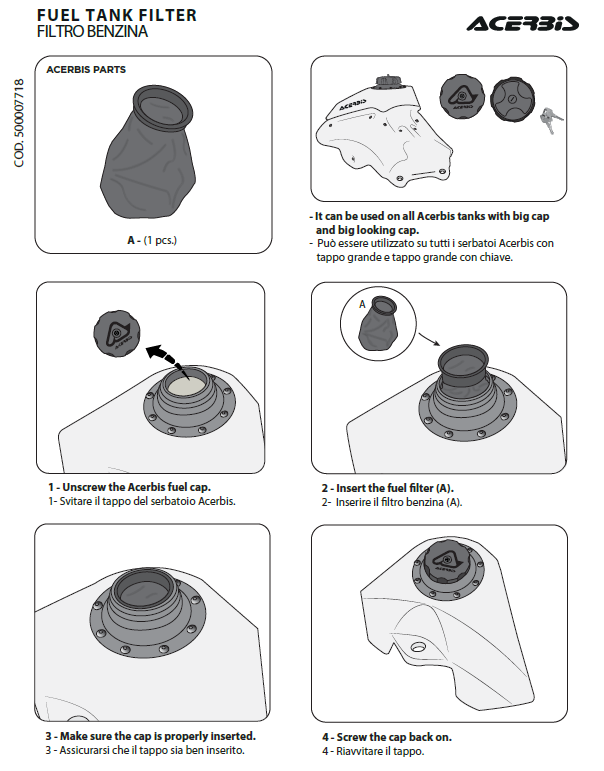 Acerbis Fuel filter cap installation instructions